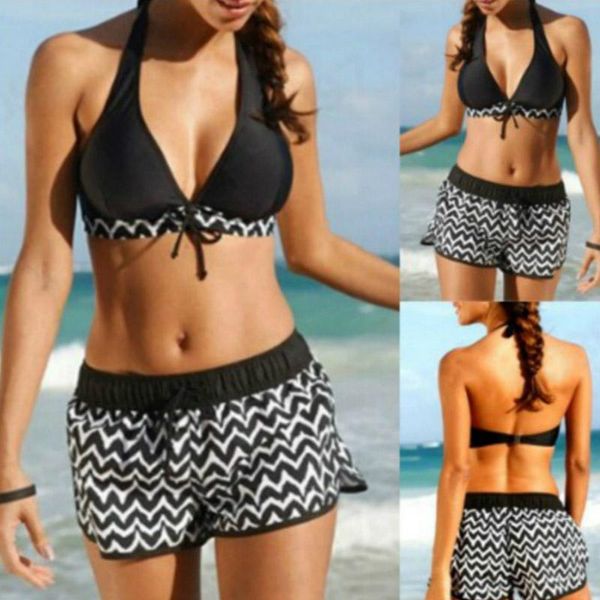 

women's swimwear deep v halter backless boxer bikini two piece splicing brazil beachwear bathing suit fashion summer swimsuit s-xxl, White;black