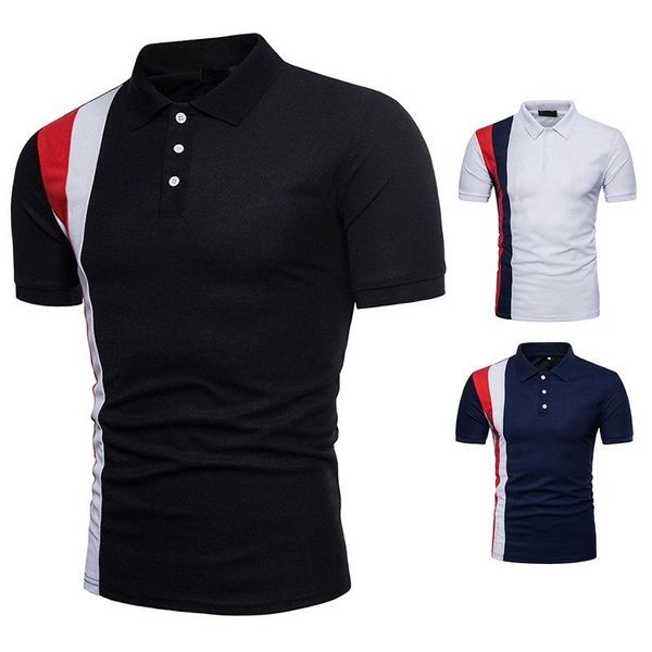 

men's polos shirt men summer stritching shorts color luokou design fashion casual comfortable t-shirt, White;black