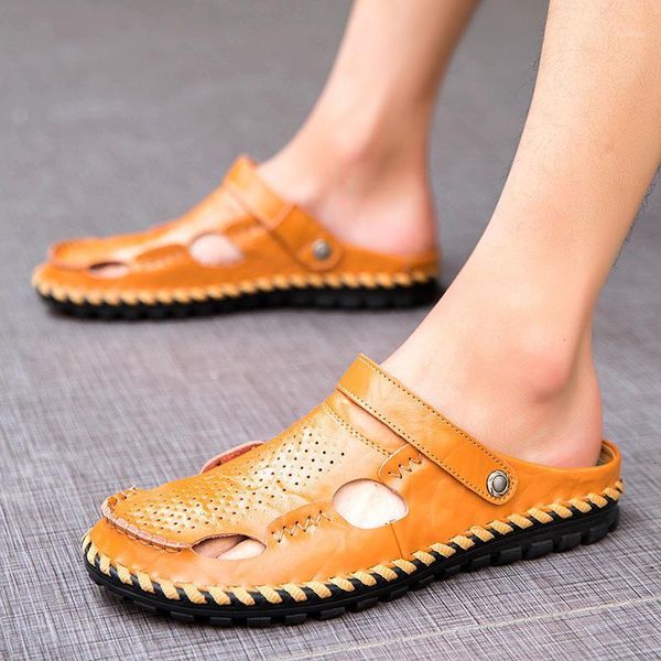 

sandals genuine leather men's summer soft shoes beach slippers bohemia size 38-44 1 fywk, Black