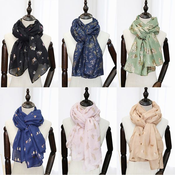 

spring and autumn new star scarf, comfortable breathable, gold silver stamping, versatile scarf printing, Blue;gray