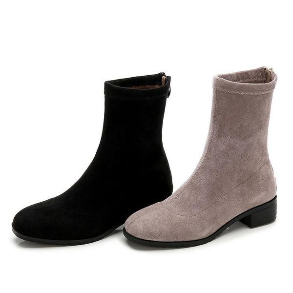 

boots plus size women's 2021 suede warm and comfortable winter shoes square heel low ankle q11-57, Black