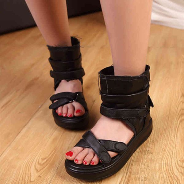 

sandals designer womens sandal thick bottom muffin open toe super xiansen department retro cross roman shoes comfortable leisure c, Black