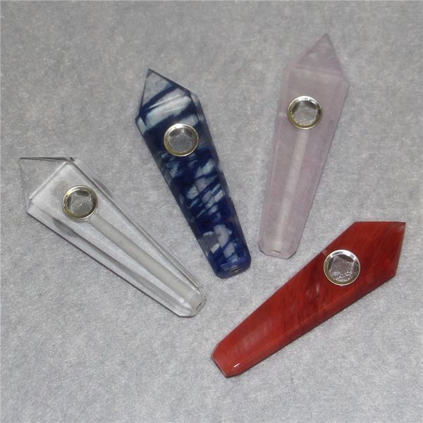 Gemischte rauchende natürliche Kristallsteinpfeife Rauchtabak Quarz Heilung Handpfeifen Carb Hole Edelstein Bong Werkzeug Glas Aschefänger