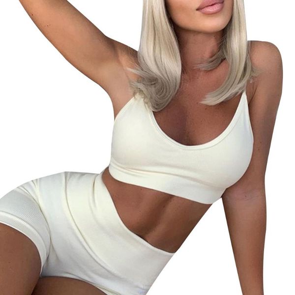 

yoga outfits two piece set women sleeveless biker shorts solid color lounge wear for clothes survetement femme, White;red