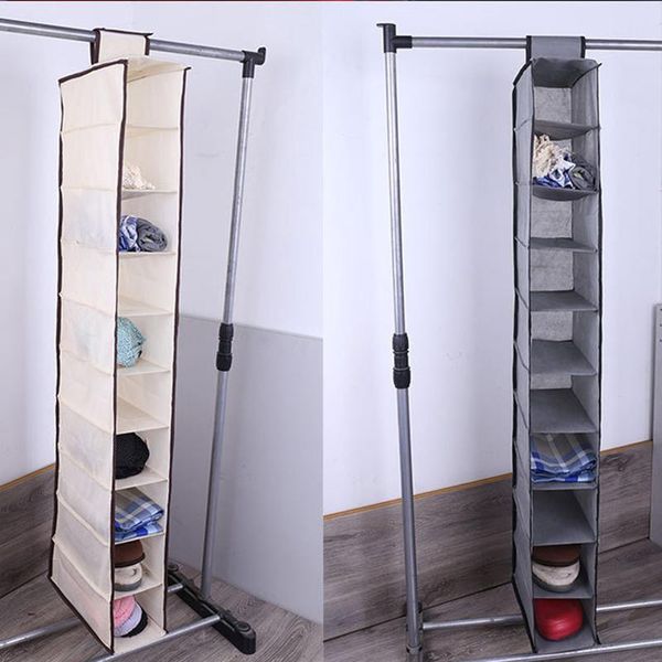 

storage boxes & bins 10 cells hanging rack bag stand holder wardrobe closet shoes garment organizer bedroom home