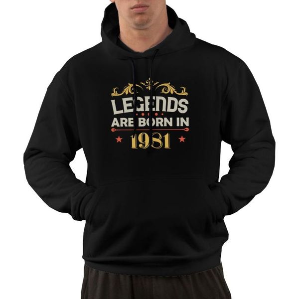 

men's hoodies & sweatshirts legends were in 1981 birthday printed oversized men anime polyester goth tee streetwear, Black