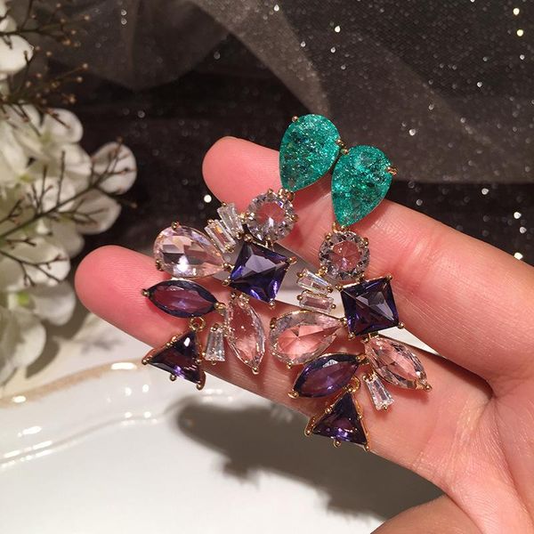 

dangle & chandelier fashion multicolor zircon geometric drop earrings for women, Silver