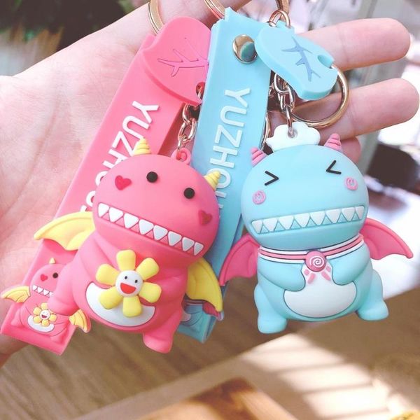 

keychains cute big mouth dinosaur leaves pvc key chain pendant accessories men's and women's car bags ring children's gifts, Silver