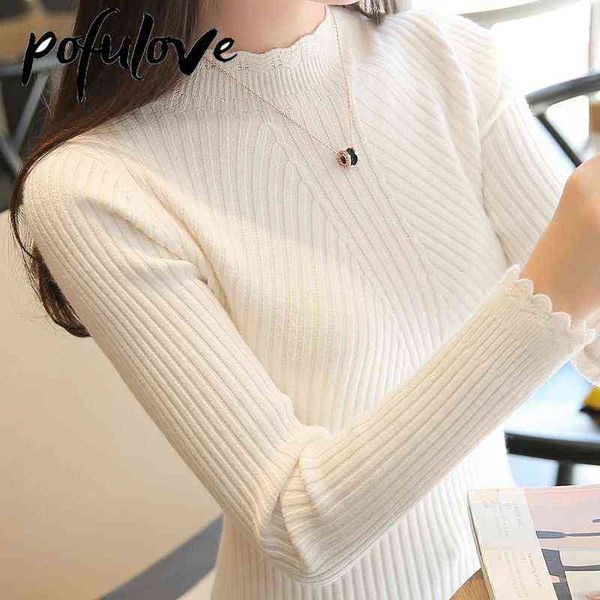 

half turtleneck sweater autumn winter women's long-sleeved knitwear 2021 new fashion solid color pullover trending sweater y1110, White;black