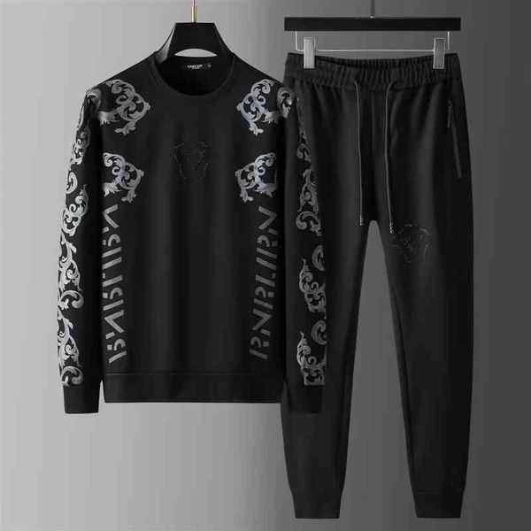 

men's tracksuits autumn autumn winter leisure sports suit men's korean personalized printing diamond sweater two-piece set w5lq, Gray