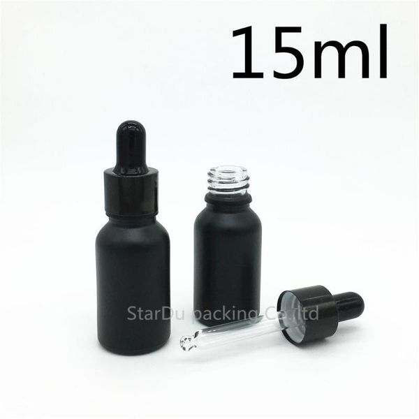 

storage bottles & jars 200pcs/lot 15ml black frosted glass essential oil bottle with shiny ring dropper 15cc perfume