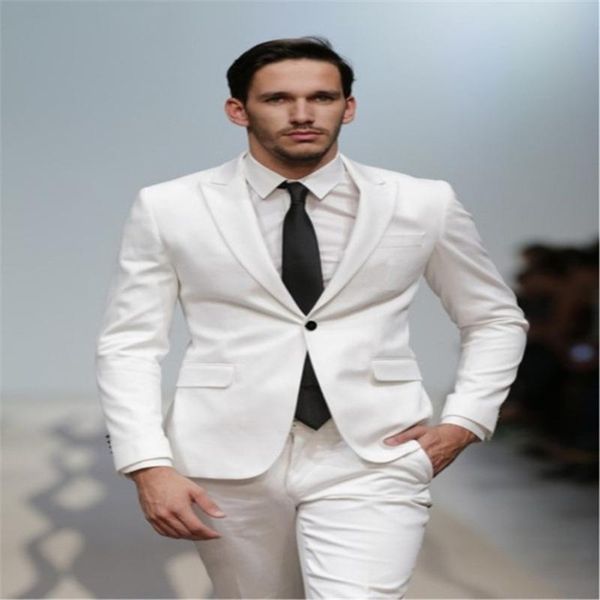 

one button ivory white men's suits for wedding 2 pieces (jacket + pants) latest creations casual custom made married blazer & blazers, White;black