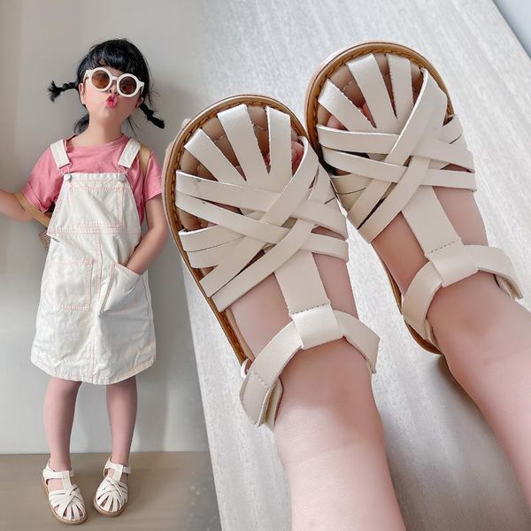 

sandals solid color for girls 2021 summer round head princess children shoes boys beach shoe soft bottom fashion, Black;red