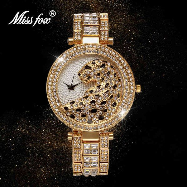 

missfox luxury brand women's es fashion gold quartz waterproof classic iced out watch relogio masculino, Slivery;brown