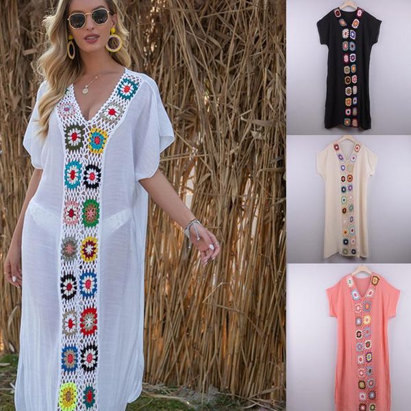 

women's swimwear maxi dresses for women summer 2021 spring long beach cover ups flower crochet swim wear sun dress white beachwear, White;black