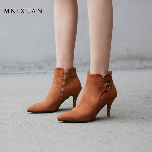 

boots mnixuan ankle for women winter ladies black booties shoes 2021 pointed toe thin heels zipper short plus size 40