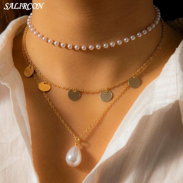 

Kpop Aesthetic Imitation Pearl Beads Chain Choker Necklace Boho Multi Layer Baroque Pendant Vintage Women Jewelry Necklaces, Silver