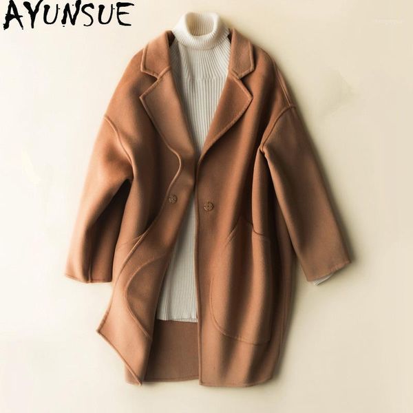 

casaco feminino 2021 casual autumn winter jacket women wool coat female double-side cashmere coats manteau femme cs1702 women's & blend, Black