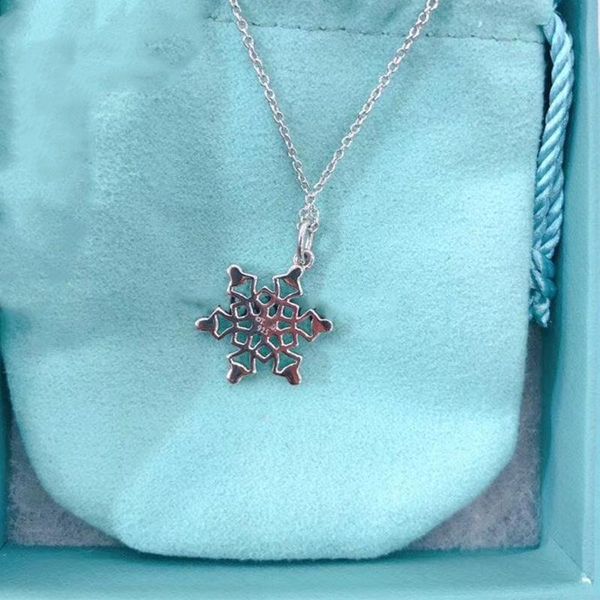 

chains 2021 high-quality tif 1:1 shiny snowflake necklace with stone, luxury jewelry fashion brand couple ladies, Silver