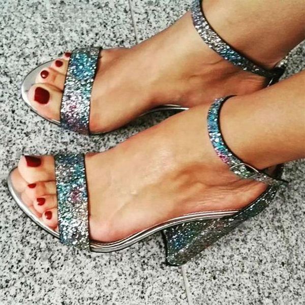 

dropship mixed colors bling high heel sandal shoes woman open toe thick heels ankle strap women sandals dress footwear, Black