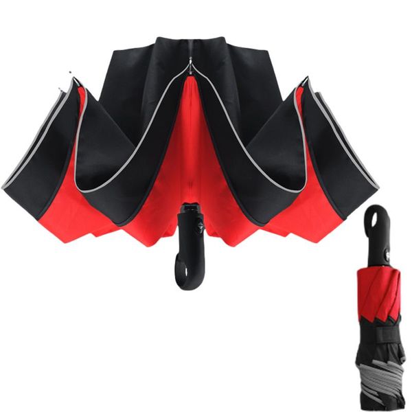 

umbrellas fully automatic umbrella wind-resistant double layer reverse rain women bigger reflective stripes car folding
