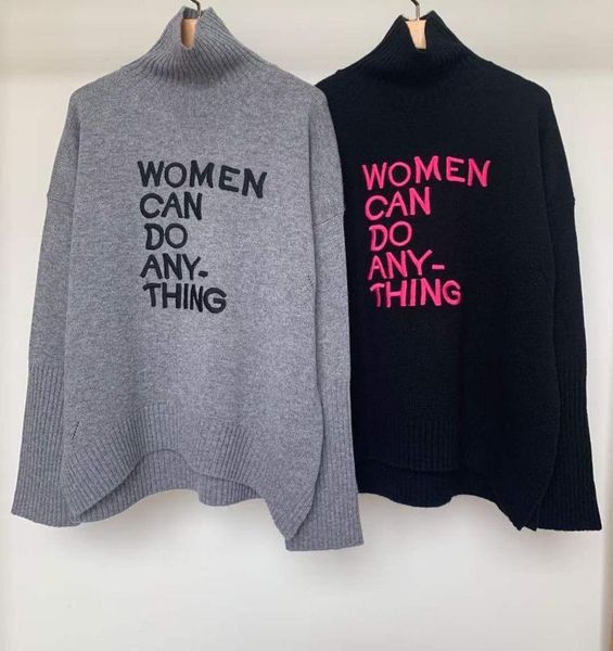

women's sweaters grey black cashmere sweater women turtleneck front letters embroidered oversized long sleeves jersey 2021 winter knits, White;black