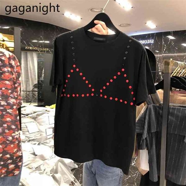 

rivet women streetwear tshirt summer short sleeve o neck harajuku tshirts female chic korean outwear black tees 210601, White