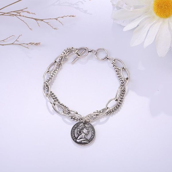 

link, chain hip hop style bracelet simple personality multi-layer retro old street shooting fashion for jewelry, Black