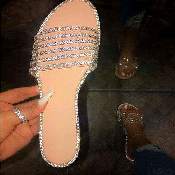 

slippers summer women bling crystal woman transparent flat soft jelly shoes female flip flops outdoor ladies slides 2021, Black