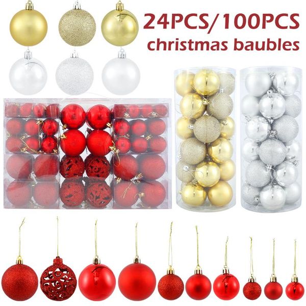 

party decoration 24/100pcs christmas ornaments ball shatterproof xmas tree reusable pendants for home decor
