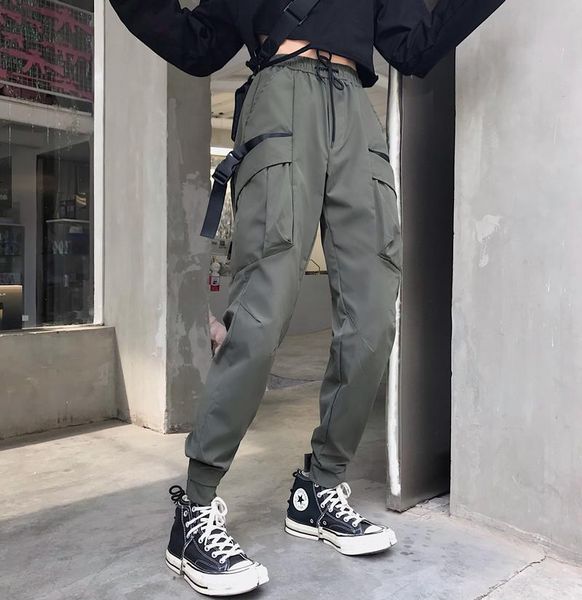 

women's pants & capris arrived 2021 big pockets cargo women high waist loose streetwear trouser hip hop quality joggers, Black;white