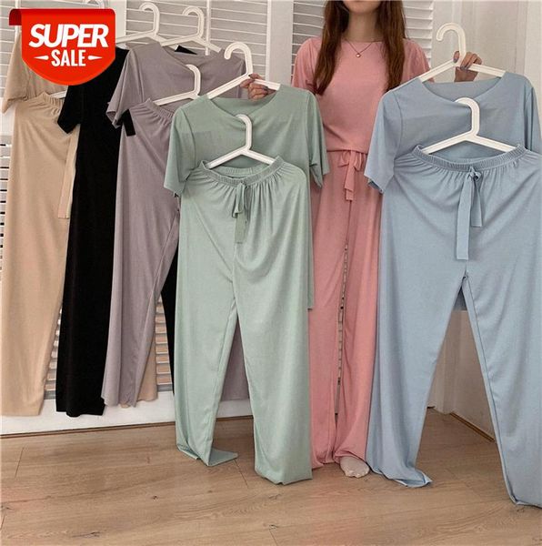 

two-piece suit soft loose t-shirt trousers casual women's #rk9w, Black