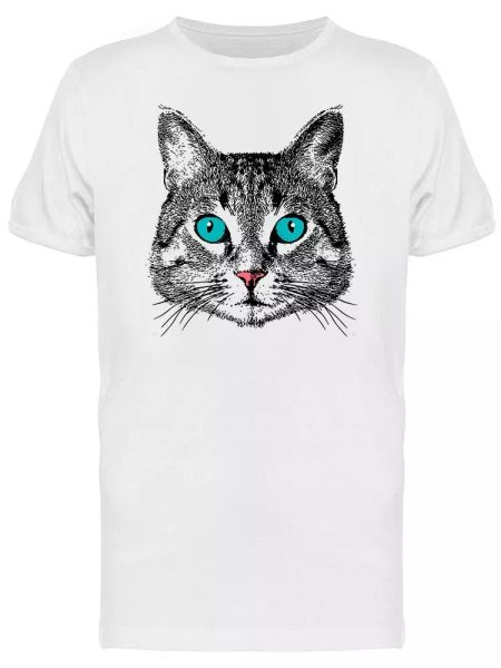 

spotted cat head drawing men's tee -image by shutterstock, White;black