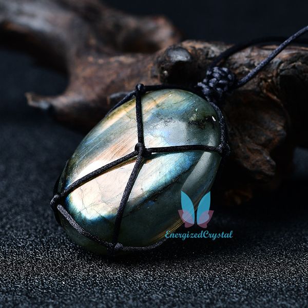 Cristal Hand-feito de Cristal Natural Labradorite Pedra Pendão Pingente Moonstone Pingente Pingente Divinção Espiritual Meditação Jóias