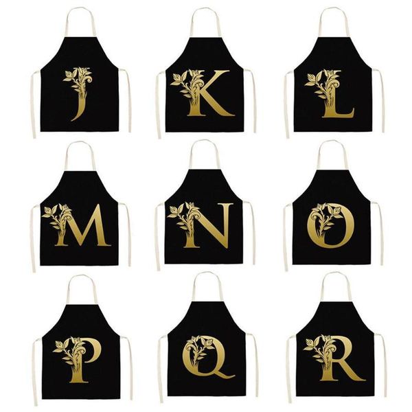

gold letter alphabet pattern kitchen apron 55x68cm cotton aprons linen cleaning for woman home cooking sleeveless tools e2e8