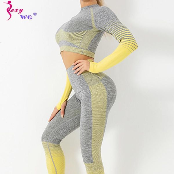 

seamless women yoga set workout sportswear gym fitness clothing long sleeve crop high waist leggings bulifter suit outfits, White;red