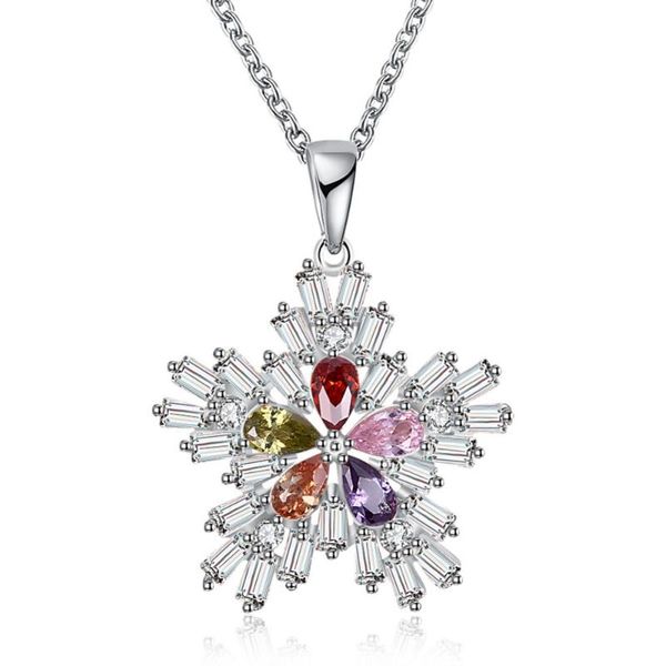 

pendant necklaces year snowflake colorful cubic zirconia five star pendants & necklace for women clothing accessories christmas jewelry gift, Silver