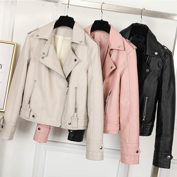 

racing jackets women faux leather jacket beige casual slim motorcycle biker coat female punk streetwear spring autumn, Black;red