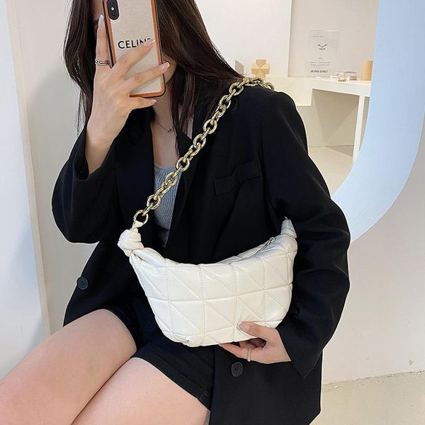 

evening bags 2021 winter thick chain ladies handbags lingge small underarm baguette shoulder for women brand designer leather purses