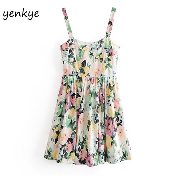 

women floral print a-line mini party dresses backless sleeveless sling front sweet bow summer short vestido 210514, Black;gray