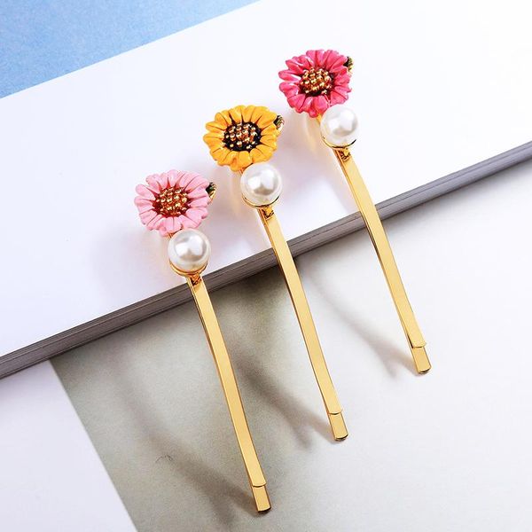 

hair clips & barrettes mt007 2021 arrival pink gold color copper enamel flowers pin jewelry for women accessories whosesale, Golden;silver