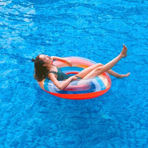 

life vest & buoy rainbow swim circle float water pool party inflatable swimming ring pvc buoyancy rings on