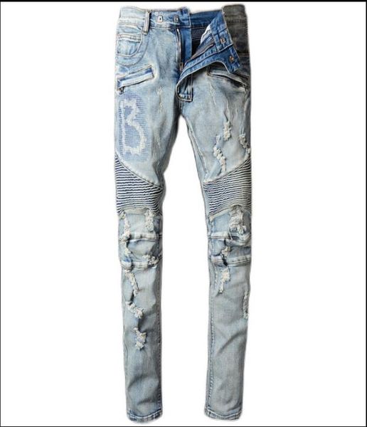 

2022ss fashion balm paris designer jeans new hole patch balman classic men's slim leggings middle waist pencil pants dress2017, Blue