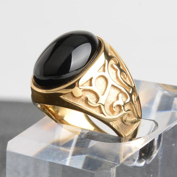 

wedding rings vintage man round brown red green black stones ring stainless steel jewelry mens anel aneis, Slivery;golden
