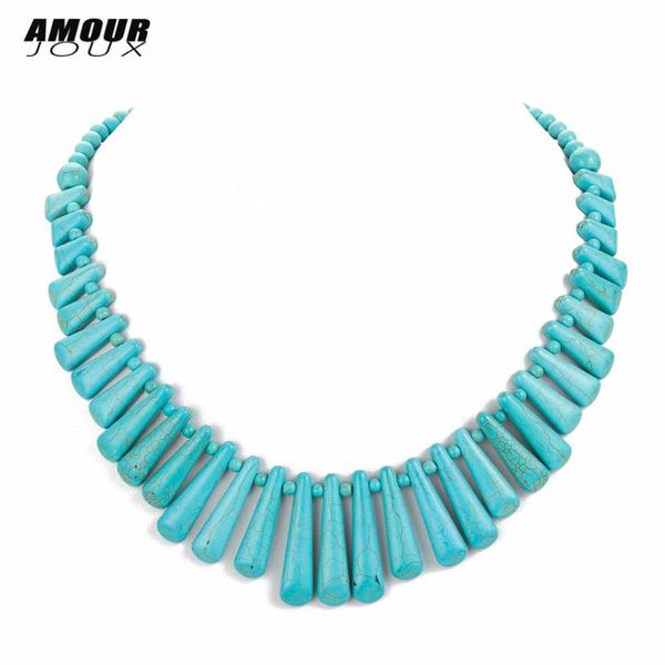 

colors boho vintage waterdrop natural stone chain choker statement necklaces for women female bohemian jewelry chokers, Golden;silver