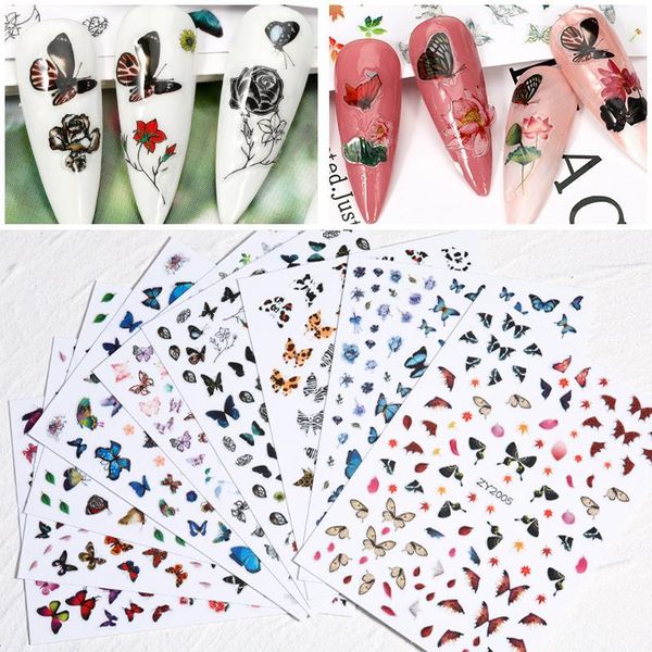 

false nails nail art sticker 3d butterfly flowers shaped colorful waterproof for decoration fa, Red;gold