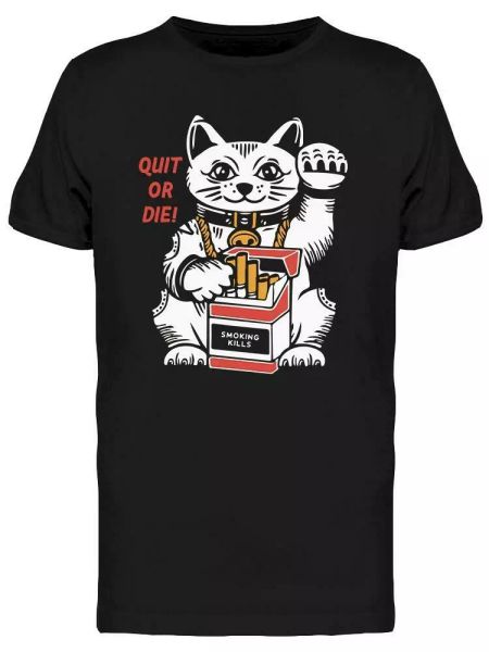 

lucky cat with slogan tee men's -image by shutterstock, White;black