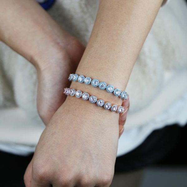 

charm bracelets wholesale round bling 5a cubic zirconia turquoises paved adjustable box chain tennis bracelet for women, Golden;silver