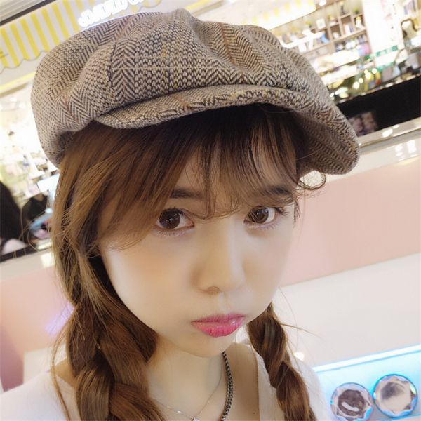 

new autumn and winter season edition trend versatile duck tongue bayley octagonal hat newsboy painter hat leisure, Blue;gray
