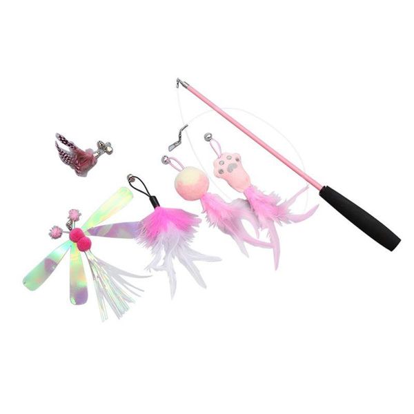 

cat toys interactive feather toy 3 section teaser stick wand pet retractable refill replacement catcher product